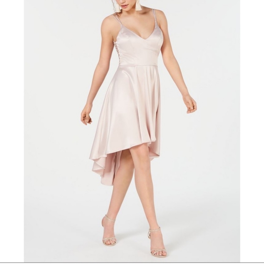 Sequin Hearts Women's  High/low Satin Hoco Dress Pink Size 5